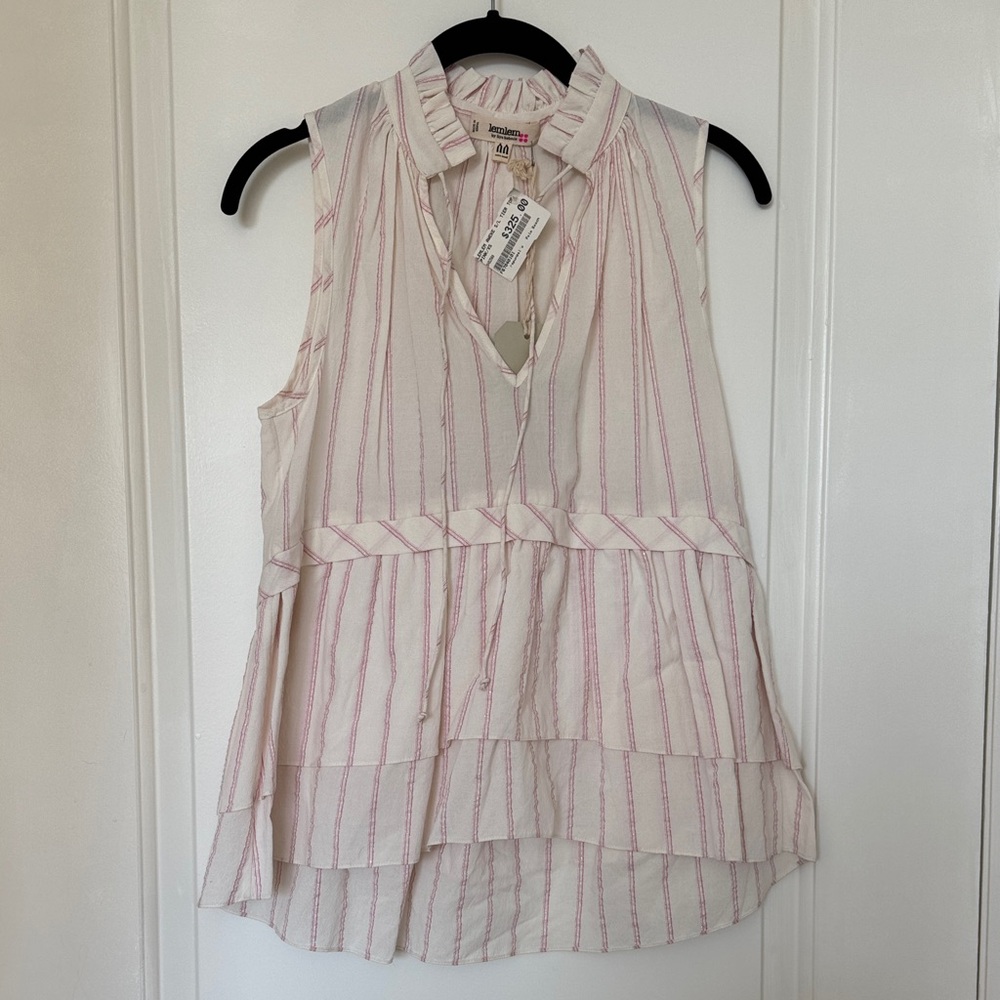 Lemlem Cream and Pink Striped Sleeveless Blouse